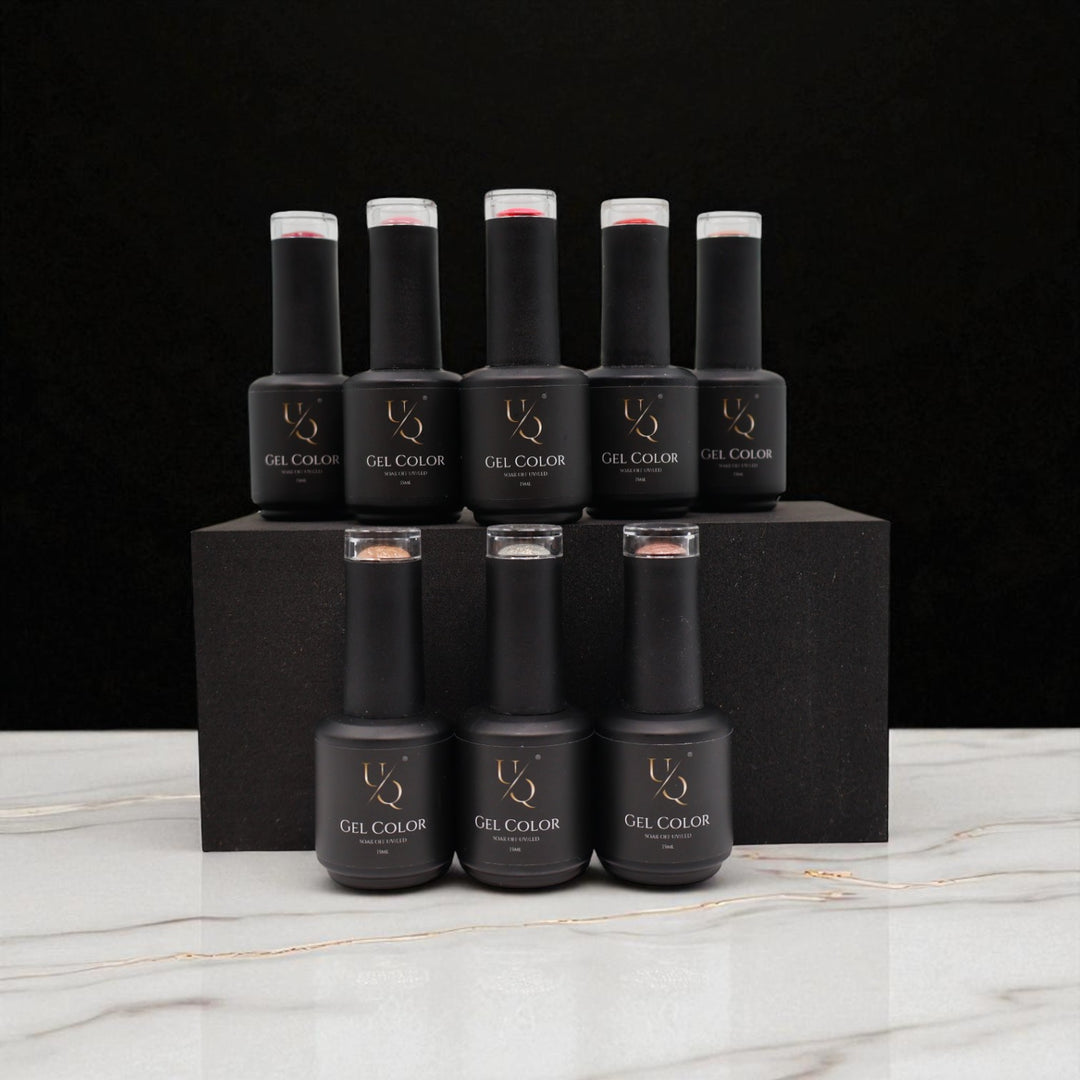 Unique Nails gel polish set – 8 Shades van jou. Luxury bundle of 8 colors for every mood, event and style.
